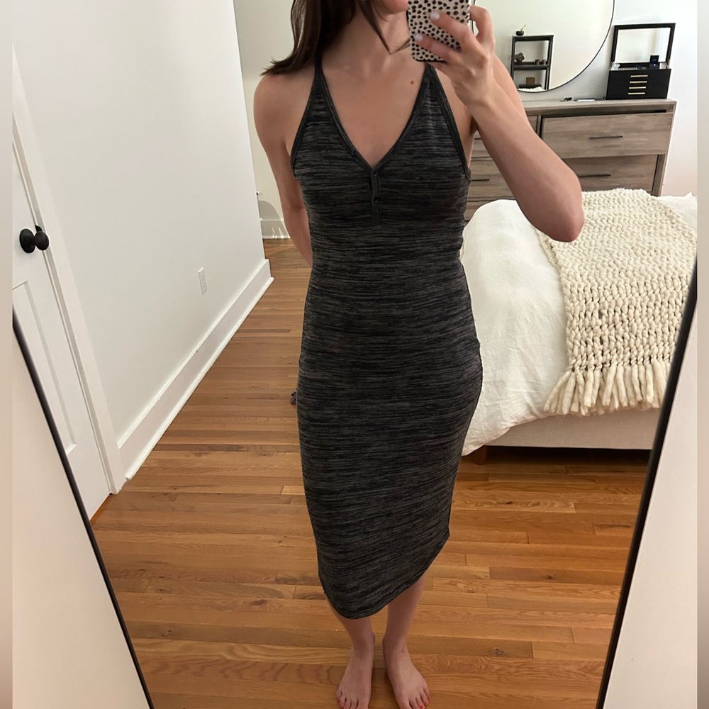 Gray Button Front Midi Dress